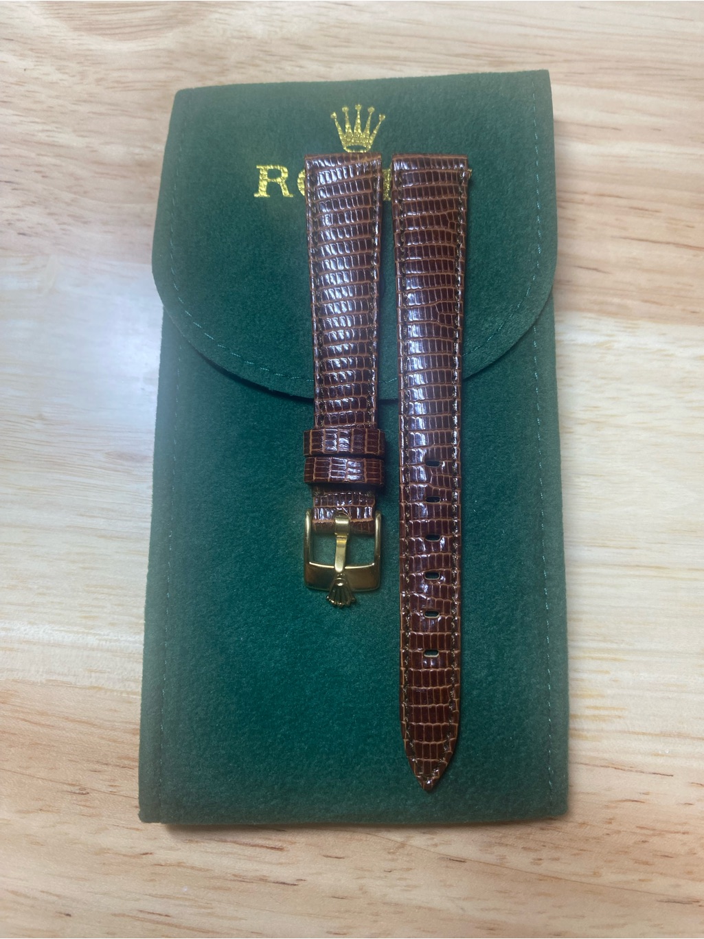 Vintage Brown LizardPattern Leather Strap  Men With Gold Plated Rolex Buckle